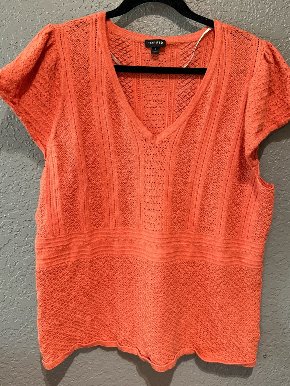 torrid 3X Coral Textured V-Neck flutter sleeve sweater top